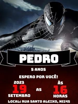 Convite Aniversário Homem Aranha Preto para Editar Online
