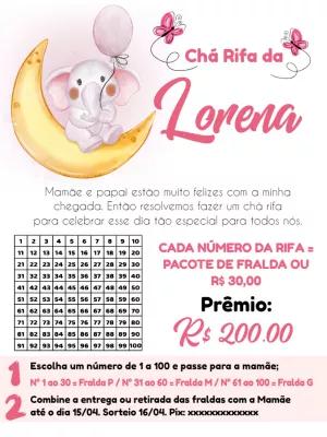 Convite Chá Rifa Elefantinho na Lua para Editar Online