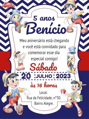 Convite de Aniversário Pinóquio para Editar Online