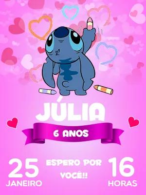 Convite de Aniversário Stitch Fofo para Editar Online