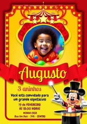 Convite Aniversário Mickey Circo com Foto para Editar Online