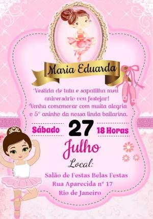 Convite de Aniversário Bailarina para Editar Online
