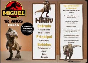 Menu de Mesa Dinossauro para Festa Editável Online