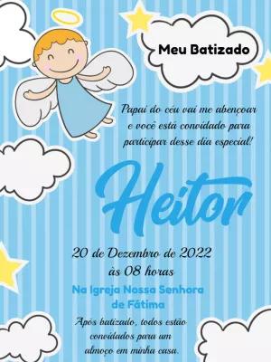 Convite de Batizado Anjinho Azul para Editar Online