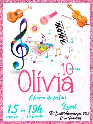 Convite de Aniversário Musical com Instrumentos para Editar Online