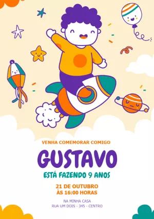 Convite de Aniversário Astronauta no Espaço para Editar Online
