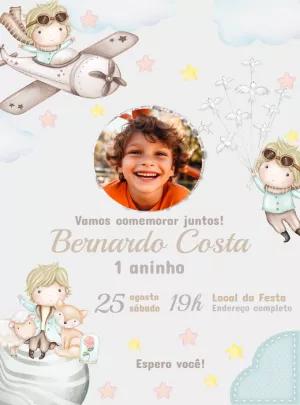 Convite Aniversário Pequeno Príncipe com Foto para Editar Online