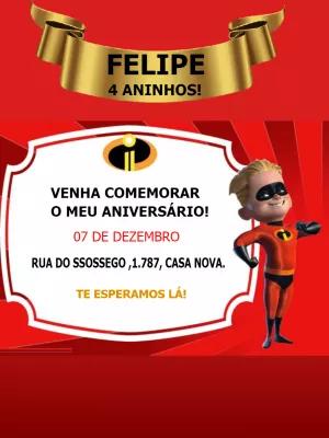 Convite de Aniversário Os Incríveis com Flecha para Editar