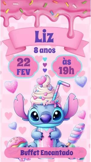 Convite de Aniversário Stitch Rosa Doce para Editar Online