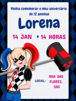 Convite de Aniversário Arlequina para Editar Online