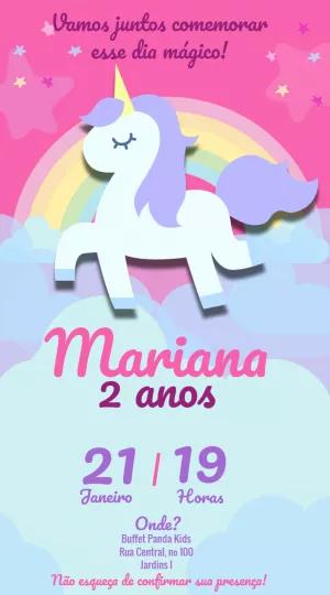 Convite de Aniversário Unicórnio Mágico para Editar Online