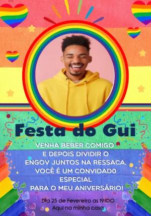 Convite de Aniversário LGBTQIA+ com Foto para Editar Online