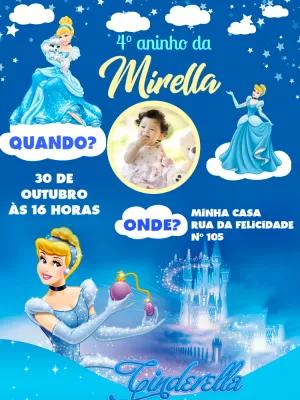 Convite Aniversário Cinderela com Foto para Editar Online