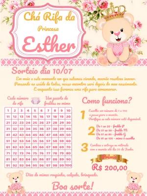 Convite Chá Rifa Ursinha Princesa para Editar Online