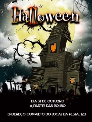 Convite de Halloween com Casa Assombrada para Editar Online