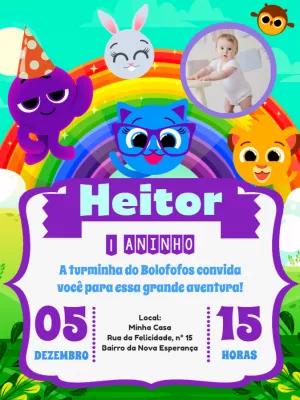 Convite de Aniversário Bolofofos com Foto para Editar Online