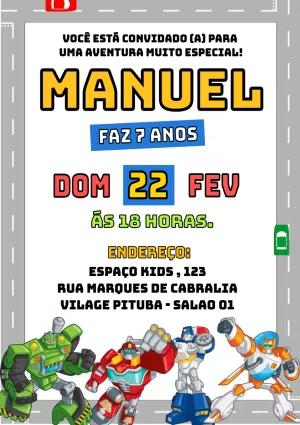 Convite de Aniversário Robôs Transformáveis para Editar Online