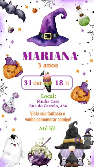 Convite de Aniversário Halloween Fofo para Editar Online