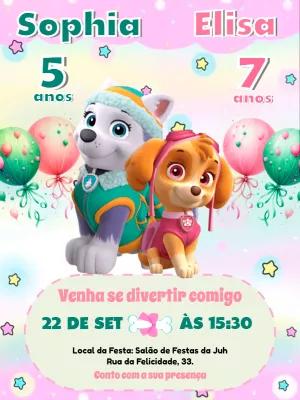 Convite Aniversário Duplo Skye e Everest para Editar Online