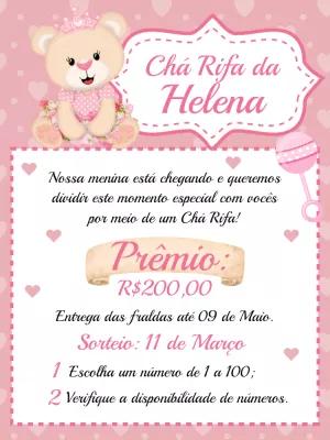 Convite Chá Rifa Ursinha Princesa para Editar Online