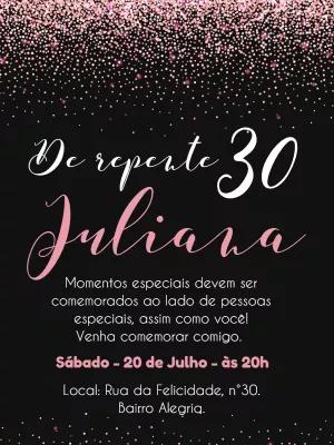 Convite de Aniversário Glitter Rosa e Preto para Editar