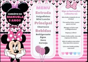 Menu de Mesa Aniversário Minnie Mouse Rosa para Editar Online