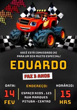 Convite Aniversário Blaze Monster Machines para Editar Online
