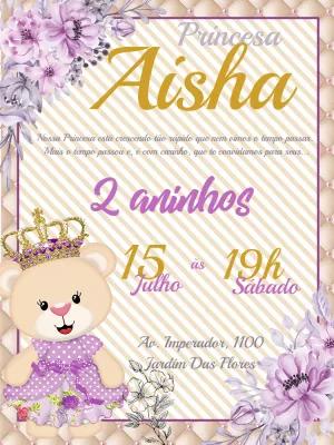 Convite Aniversário Ursinha Princesa para Editar Online