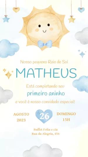 Convite Aniversário Raio de Sol Aquarela para Editar Online