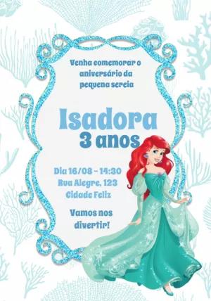 Convite Aniversário Pequena Sereia Ariel para Editar Online