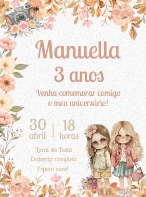 Convite Aniversário Bonecas Floral para Editar Online