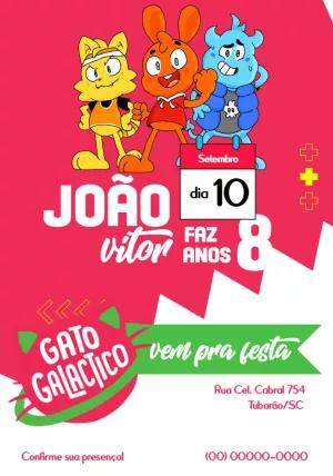 Convite de Aniversário Gato Galáctico para Editar Online