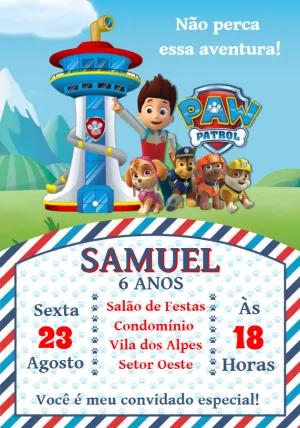 Convite de Aniversário Patrulha Canina para Editar Online