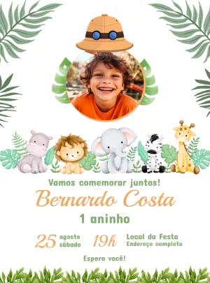 Convite de Aniversário Safari com Foto para Editar Online