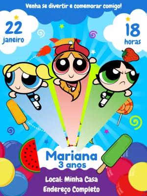 Convite de Aniversário Super Poderosas para Editar Online