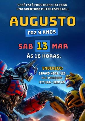 Convite de Aniversário Transformers com Robôs para Editar