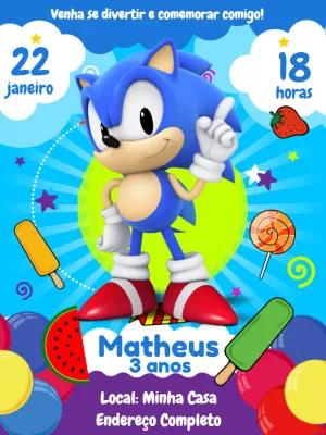 Convite de Aniversário Sonic para Editar Online