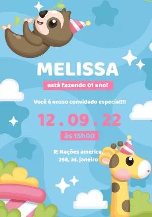Convite de Aniversário Animais Fofos para Editar Online