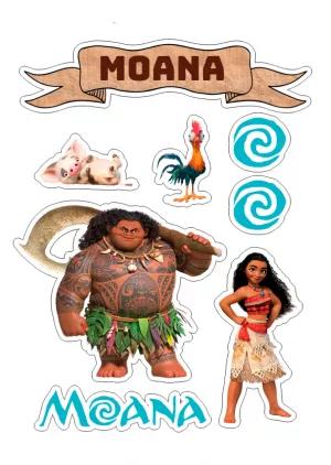 Topo de Bolo Moana com Personagens para Editar e Imprimir
