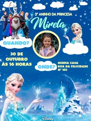 Convite de Aniversário Frozen com Foto para Editar Online