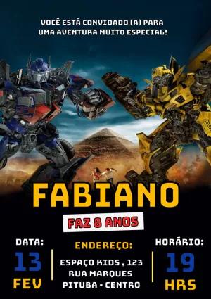Convite de Aniversário Transformers com Robôs para Editar Online