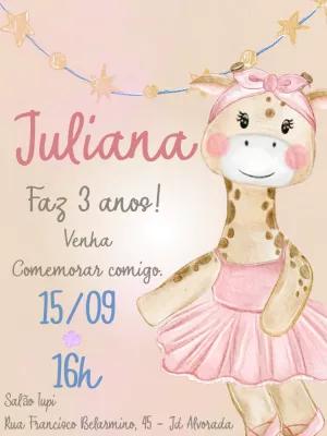 Convite de Aniversário Girafa Bailarina para Editar Online