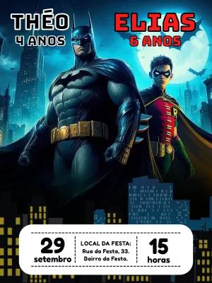 Convite Aniversário Duplo Batman e Robin para Editar Online
