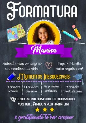Convite Formatura Infantil com Foto Estilo Lousa para Editar
