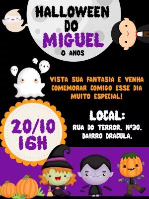 Convite Aniversário Halloween com Monstrinhos para Editar Online