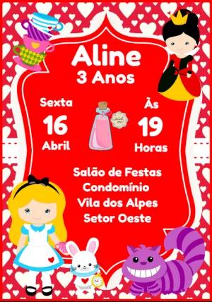 Convite Alice no País das Maravilhas com Rainha de Copas para Editar