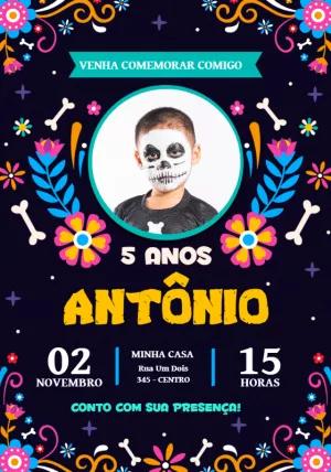 Convite Aniversário Caveira Mexicana com Foto para Editar