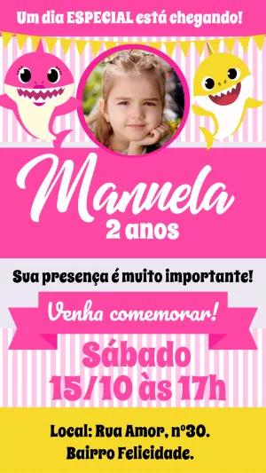 Convite Aniversário Baby Shark com Foto para Editar Online