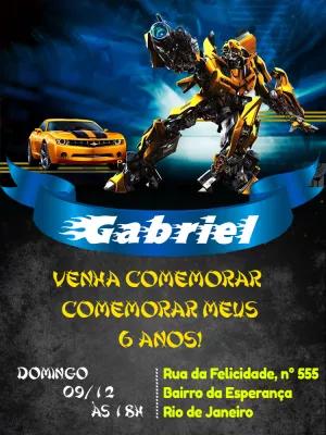 Convite de Aniversário Transformers com Bumblebee para Editar