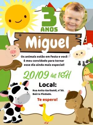 Convite Aniversário Fazendinha com Foto para Editar Online